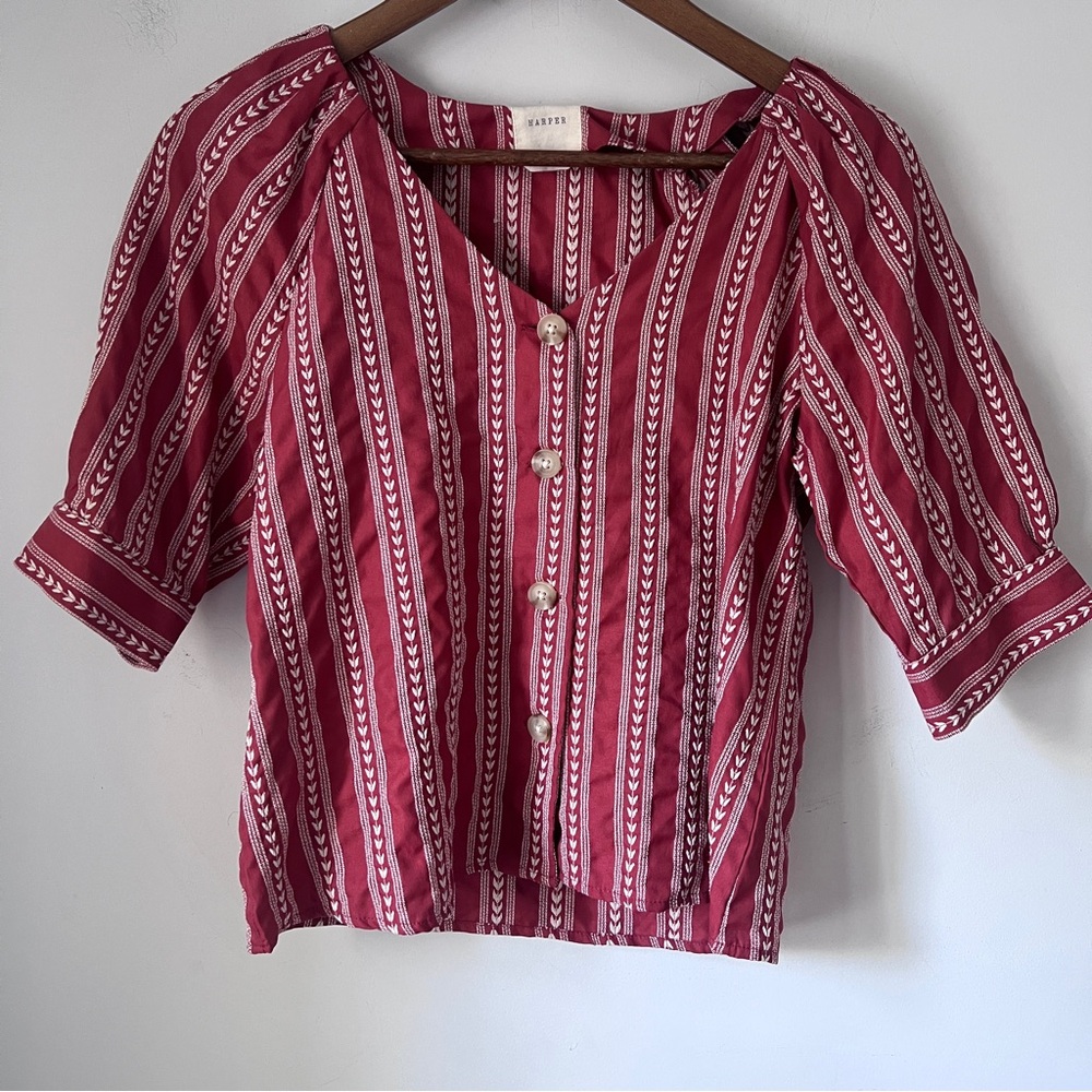 Harper Top Button Down Puff Sleeve Embroidered Button Down Womens Size XS
